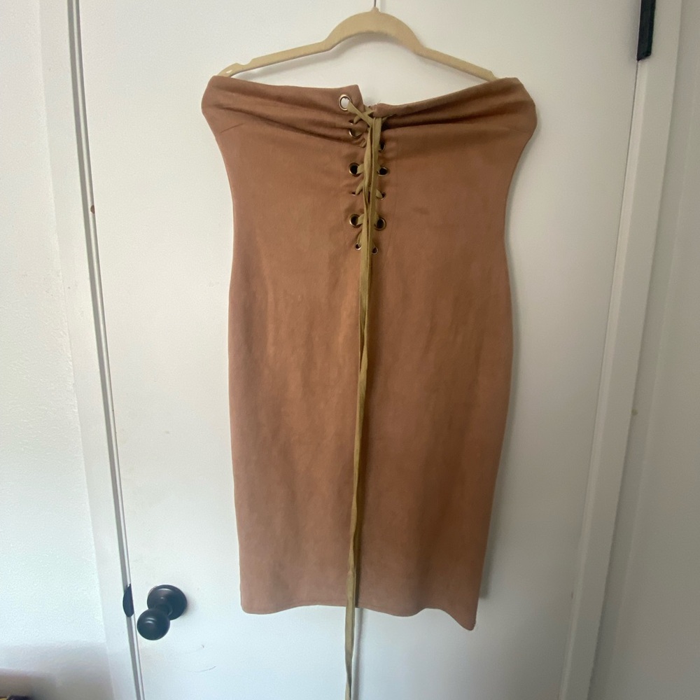Brown Strapless Suede Dress